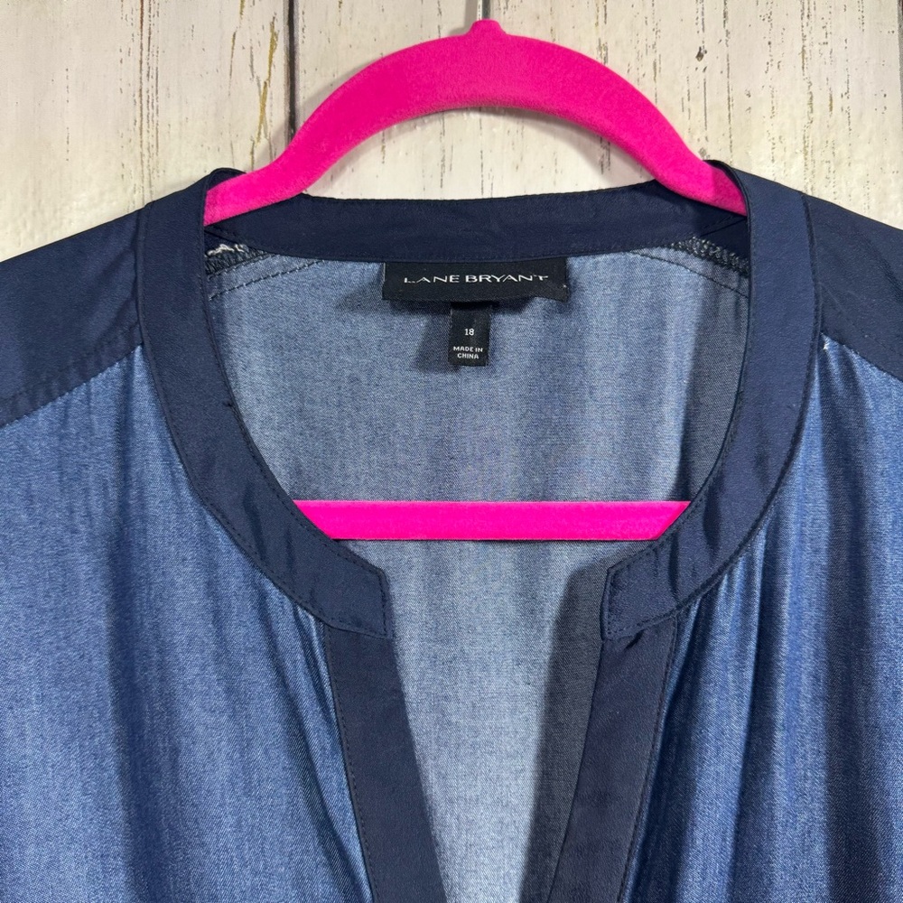 Lane Bryant Chambray Shirt Dress Size 18 Drawstring Waist Minimalist Preppy - Picture 5 of 14